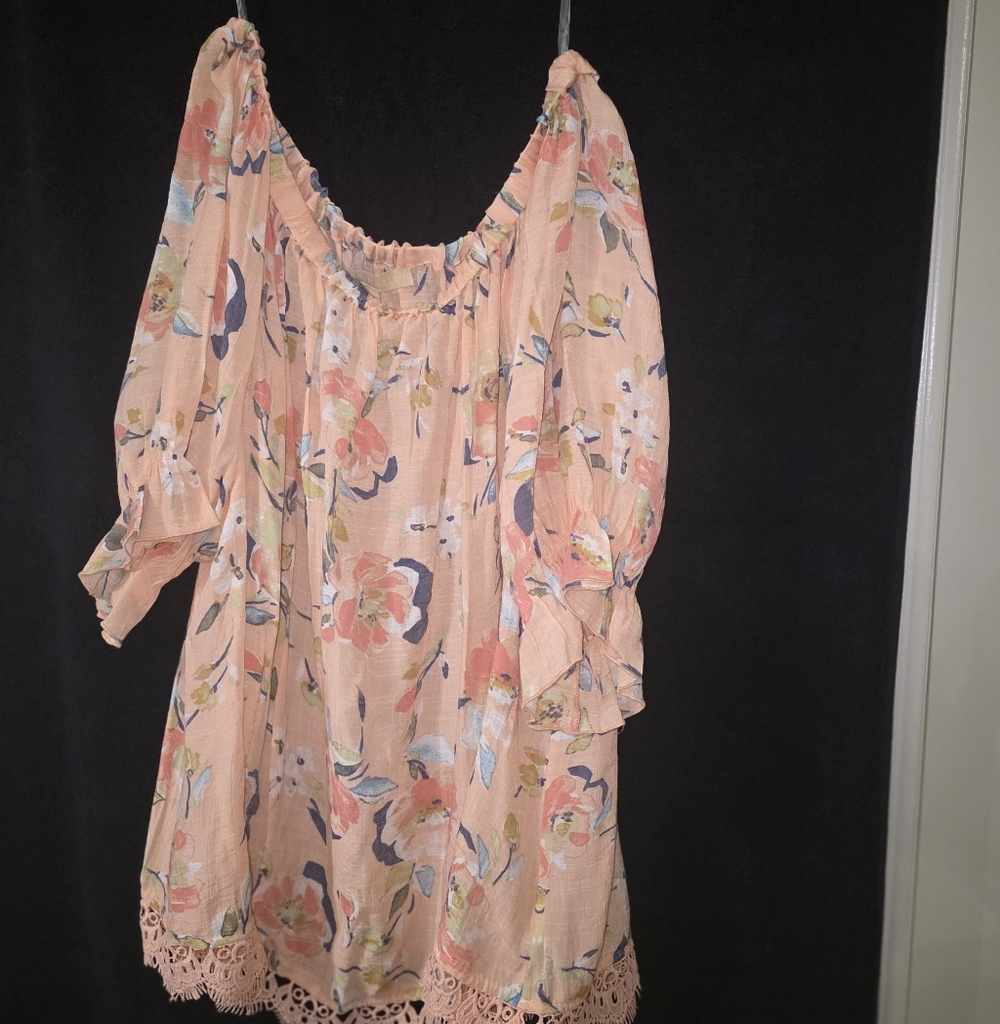Peach Floral Off-Shoulder Dress